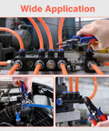 Air Line Removal Tool For 3/8 And 1/2 Inch Push-To-Connect Fittings With Quick Release Pliers One-Handed Disconnection For Pneumatic Systems Quick Connects Automotive Hoses And Maintenance, removing orange air hoses