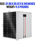 100W Monocrystalline Solar Panel Kit With 30A PWM Controller For RVs Boats And Cabins Off Grid Ready shown front and back