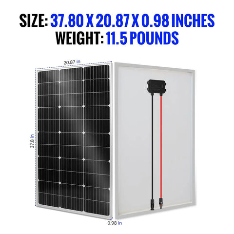 100W Monocrystalline Solar Panel Kit With 30A PWM Controller For RVs Boats And Cabins Off Grid Ready shown front and back