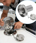Man installing Keyless Marine Gas Cap 1-1/2 Inch For Marine Fuel Tank Filler Neck, Mirror Polished 316 Stainless Steel on a boat