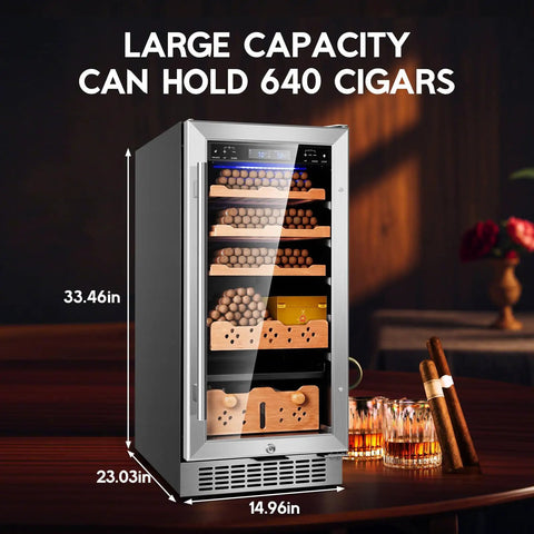 Premium Cigar Humidor Cabinet With Humidity And Temperature Control, 88L Capacity And 640 Cigars, Silent Compressor, Reversible Door