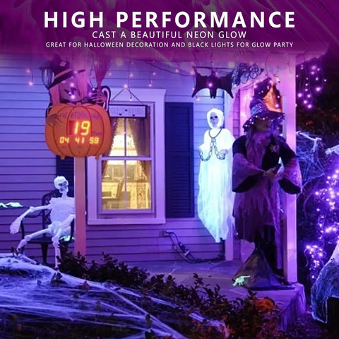 Halloween display with 2 Pack A19 LED Black Light Bulbs Dimmable 9W Blacklight Bulbs 100W Equivalent E26 Base 110V UVA 385-400nm