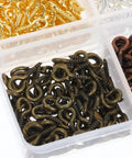 Colorful Mix Screw Eye Pins Kit with self tapping eyelets and threaded hooks for jewelry making and DIY crafts in organizer box.