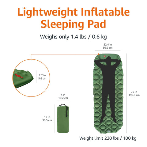 Lightweight Camping Sleeping Pad With Built In Foot Pump No Fuss Quick Inflate Insta Pump Tech In Under 60 Seconds in olive green