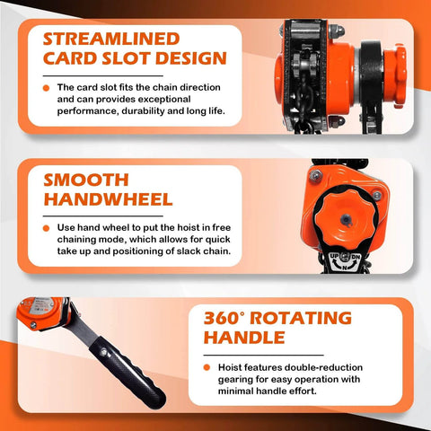 Streamlined card slot and smooth handwheel of 0.5 Ton Mini Lever Chain Hoist 5 Ft Ratchet Chain Puller With Upgraded Longer Handle