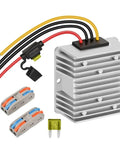 Beefy 240W DC Buck Converter For Golf Carts, 18V To 58V Input, 12V Output, showing wiring, fuse, and connectors