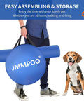 Person holding storage bag from Go-To Dog Agility Training Equipment Kit, 60-Piece Obstacle Course Starter Set, with dog nearby.
