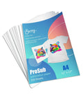 Premium Dye Sublimation Transfer Paper 11 By 17 Inches, 150 Sheets, with two colorful printed shirts on cover