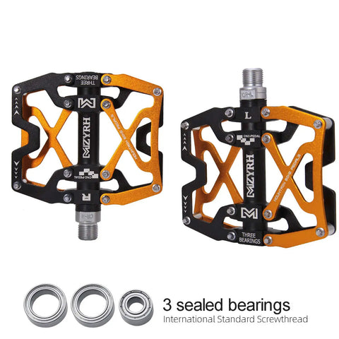 Nine Sixteenths Inch Mountain Bike Pedals With CNC Machined Body Sealed Bearing Platform Three Bearings Anti Slip Pins