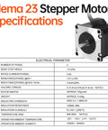 Front view of NEMA 23 bipolar stepper motor with silver mounting flange and black housing, 57x41 mm size, exposed shaft