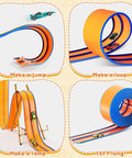 15 Foot Flexible Race Track For Kids That Converts Any Surface Into A Crazy Fast Play Space With Suction Cups Rolls Up Easy Portable Starter Set For One Sixty Fourth Scale Diecast Cars Ages Three And Up Orange And Blue - Jump, loop, ramp, roll sections shown