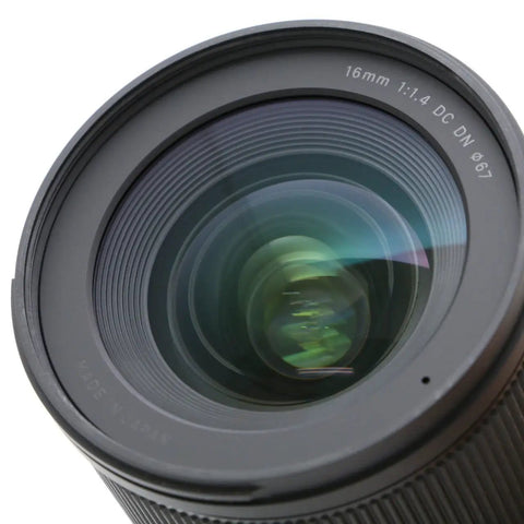 Close-up of 16mm F1.4 DC DN Contemporary Wide Angle Prime Lens For Sony E Mount Low Light Boss With Fast Hybrid AF.