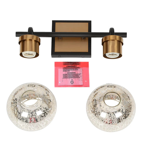 Modern Vanity Light Over Mirror With Mercury Glass Shades In Black And Gold Finish For Bathroom Dope Fixture components