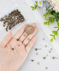 Antique Bronze Ball Stud Earring Findings Set With Horizontal Loops Ear Nuts And Iron Jump Ring 40 Pcs For Jewelry Making 15mm DIY Craft Supplies Kit Essentials, hand-held