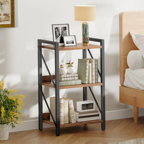 Rock Solid 3 Tier Industrial Bookshelf Featuring Dark Wood Grain Shelves, Slim Metal Frame Storage Rack Built Tough For Apartments And Offices, Zero Fuss Setup That Instantly Elevates Your Space with decor.