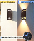 Dusk To Dawn Outdoor Wall Light 2 Pack Brown Up Down Sconce Dope Aluminum Porch Lighting For House Front Door IP65 Modern Exterior