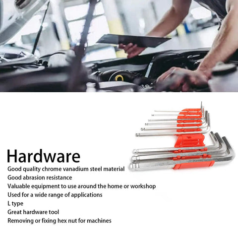 Heavy Duty Hex Key Set With Nine Durable Chrome Vanadium Wrenches Perfect For DIY Repairs And Home Workshop Jobs In All Sizes From Small To Large, 9-piece L keys