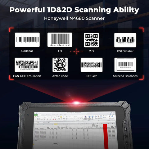Ready For The Daily Grind 8 Inch Rugged Windows Tablet With Built In Barcode Scanner And Intel Celeron N4680 Running Windows 11 Pro To Fast Track Warehouse Inventory Operations Without Breaking A Sweat, showcasing barcode scanning capabilities.