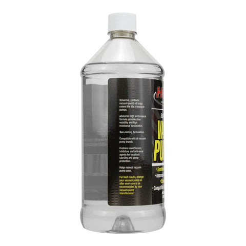 Heavy Duty Synthetic Vacuum Pump Oil Built For Hvac Crews Demanding Zero Mist in clear bottle with white cap, 1 quart size.