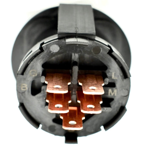 Heavy Duty Ignition Switch With Protective Umbrella Key terminals close-up for lawn tractors