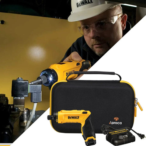Hard Travel Storage Case For DEWALT 8V Max Cordless Screwdriver Kit DCF682N1 DCF680N2 with grey interior shown with tools