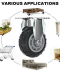 JMSEYOE 4-inch heavy-duty rubber caster wheels, set of 4; 2 fixed and 2 locking swivel with brakes; total load 600 kg.