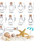 Big Time Favorite Mini Glass Jars With Cork Stoppers, 50 Pack Super Cute Wishing Bottles In 10 Unique Styles displayed with dimensions.