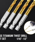 30Pcs HSS Titanium Drill Bit Set with Quick Change Shank for Sheet Metal Wood and Plastic shown in different sizes