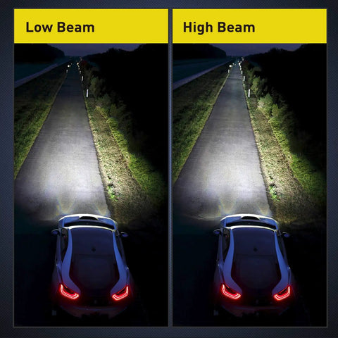 High and low beam comparison with 2.5 Inch Mini Projector Lens For H1 Headlights Retrofit And Custom Headlamps Upgrade With Chrome Shroud