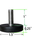 Super Strong Stainless Steel Adjustable Furniture Levelers Pack Of Eight With One Point Five Inch Base Heavy Duty Build To Fix Wobbly Tables Chairs Using Three Eighths Sixteen Thread, single leveler with dimensions