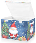 Heavy Duty Collapsible Linen Storage Cubes With Flip Top Lid And Sturdy Rope Handles Super Roomy Closet Organizers festive design with Santa and Christmas tree