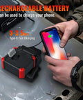 Rechargeable LED Work Light With Clamp And Magnetic Clip 2100 Lumen COB Portable Work Light charging phone via USB.