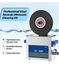 Six Liter Ultrasonic Vinyl Records Cleaner With Heating Function For Lp Ep And Seven Inch Media Stainless Steel Body with rotating bracket.