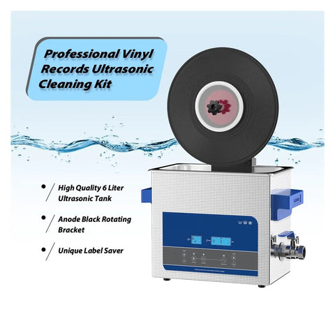 Six Liter Ultrasonic Vinyl Records Cleaner With Heating Function For Lp Ep And Seven Inch Media Stainless Steel Body with rotating bracket.