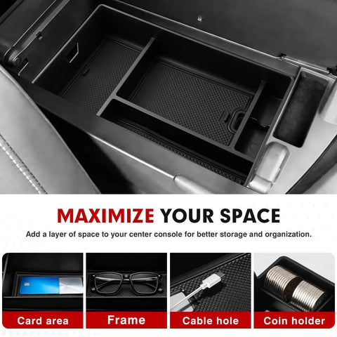 Center Console Organizer For Lexus NX 2022 2023 2024 2025 NX 250 NX 350 NX 350h NX 450h Plus With Anti Slip Mat showing tray sections.