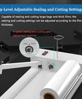 Adjustable Heat Sealing Machine For Bags And Pouches 530W Shrink Wrap Sealer With Pure Copper Transformer showing 9-speed settings.