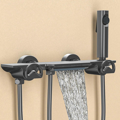 CUTPOIY Shower System Wall Mounted with handheld shower and waterfall spout, sleek design and adjustable controls.