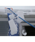 Roof Snow Rake With Seventeen Inch Wide Head And Fifteen And A Half Foot Telescoping Pole For Quick Snow Removal From The Ground No Fuss Snap Together Assembly With Four Fiberglass Handles Ideal Roof Clearing Tool Assembled In The USA, removing snow from roof edge