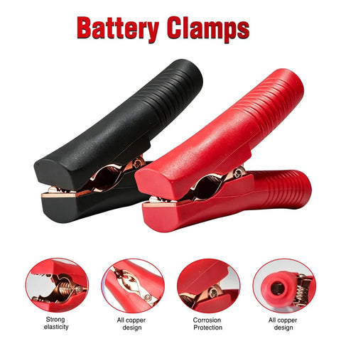 Heavy Duty Alligator Clamp Extension Cable To Female Cigarette Lighter Socket Adapter with black and red battery clamps.