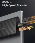 Blazing 80Gbps M.2 Nvme Ssd Enclosure connected to laptop, showcasing high-speed transfer capability.