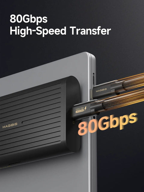 Blazing 80Gbps M.2 Nvme Ssd Enclosure connected to laptop, showcasing high-speed transfer capability.