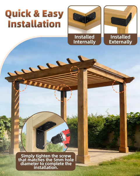 Heavy Duty L Brackets 4 Pack Beefy Carbon Steel Corner Braces 300 Pound Capacity 90 Degree Angle Supports for pergola installation