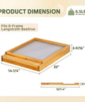 8 Frame Screened Bottom Board For Langstroth Beehives with product dimensions and weight details shown.