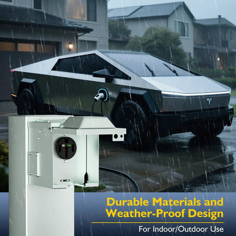 Built Tough Nema 14 50R Electric Vehicle Charging Outlet 50 Amp Ev Charger Socket With Wall Plate, installed outdoors in rain.