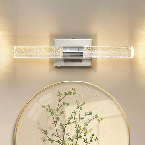 Modern LED Wall Sconce With Crystal Post 2700K 4000K 5000K Adjustable Color Temperature Brushed Nickel Vanity Light