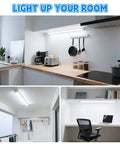 Lit 3Ft LED Tube Light 14W 30W Equivalent Daylight 5000K 1600LM installed in kitchen, laundry, and office spaces