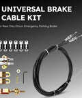 Solid Gold Universal Parking Brake Cable Replacement Kit With 110 Inch Durable Lines for rear disc/drum brakes showing cables and hardware.