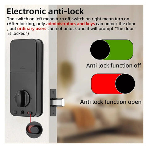 Solid Pro Smart Fingerprint Deadbolt Lock With Straight Up Auto Lock Integration showing electronic anti-lock switch functioning.