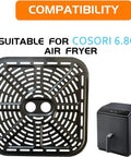 Straight Up Premium Air Fryer Grill Plate For Cosori 6 8 Quart Cookers; 9.3x9.3 inch carbon steel crisper tray with compatibility info.