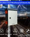 Heavy Duty Outdoor Electrical Box Built Different With Heat Dissipating Fan Vent And Easy Swap Shelves Straight Up Galvanized Weatherproof Cabinet For Real Work Sites, 20x16 inches, rainproof, galvanized steel, mounted.